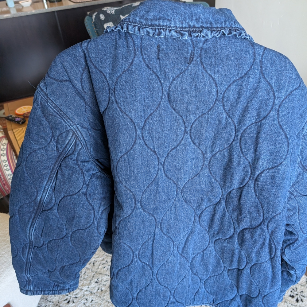 Denim Tie Front Bow Oversized Quilted Jacket Curve & Plus - Picture 5 of 5